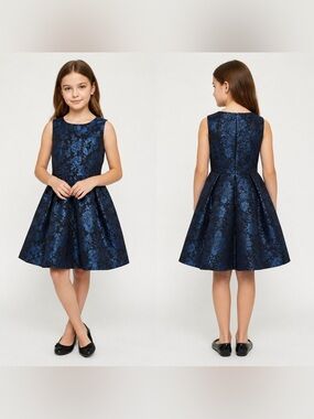 The Children’s Place Girls Blue Black Metallic Floral Dress 6 Formal Sleeveless